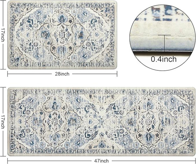 2-Piece Kitchen Anti-Fatigue Mat Set – Blue Boho Cushion