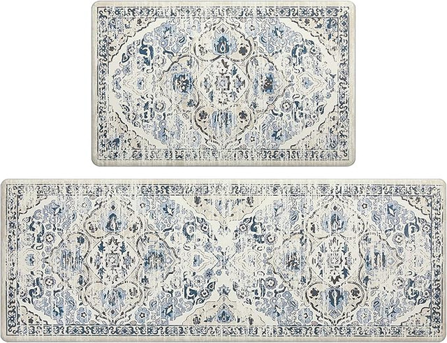 2-Piece Kitchen Anti-Fatigue Mat Set – Blue Boho Cushion - photo 4