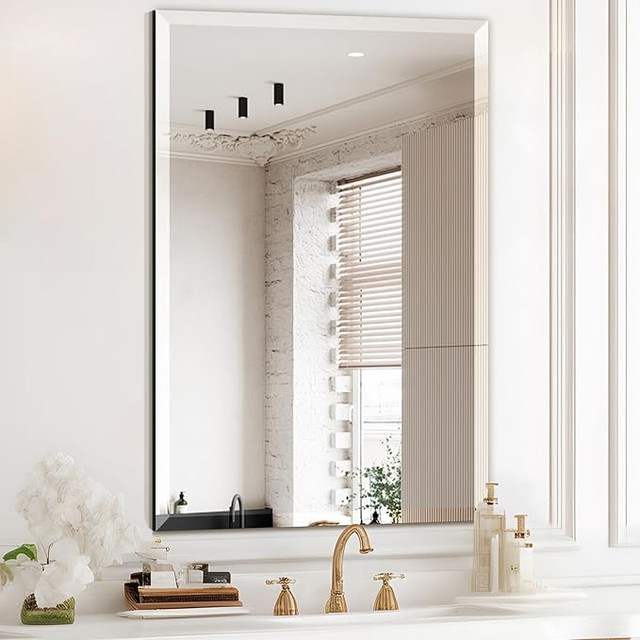 Frameless Beveled Wall Mirror – 28" x 36" – Mount Vertically