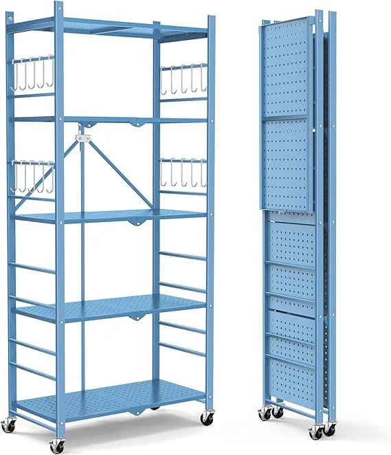 Himix 5-Tier Storage Shelf – Blue with 20 Hooks | Metal Utility thumbnail