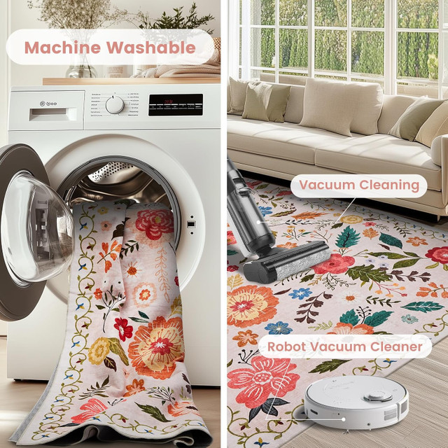 Large 8x10 Area Rug – Washable Boho Vintage Style Carpet - photo 5