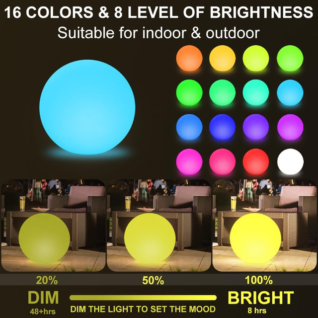 16" RGB LED Globe Light Outdoor/Indoor Color Changing Ball - photo 3