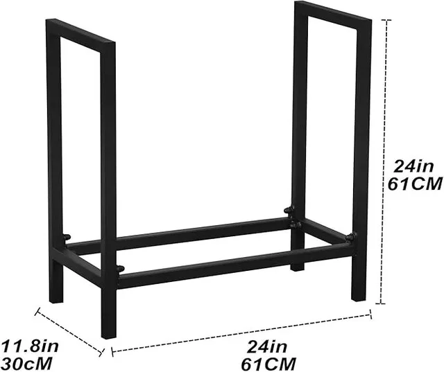 24" Firewood Log Rack – Black Steel Indoor/Outdoor Fire Wood thumbnail