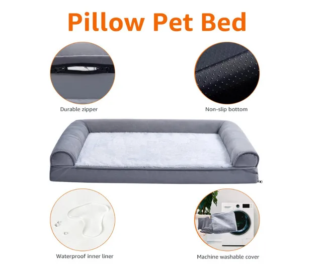 Foam Couch Dog Bed 36"x27" – Grey with Removable Cover thumbnail