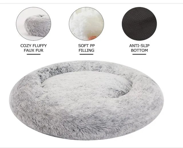 36” Calming Donut Dog Bed – Plush, Washable, Anti-Anxiety Grey thumbnail