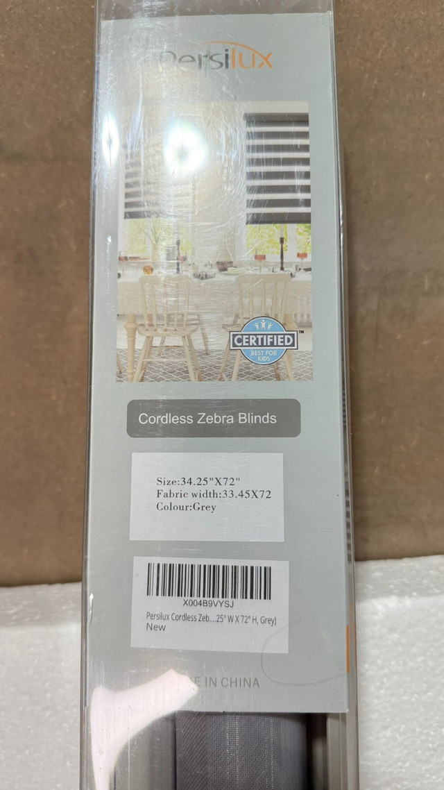 Grey Zebra Shades No Drill Blinds 34" W x 72" H – Cordless - photo 4