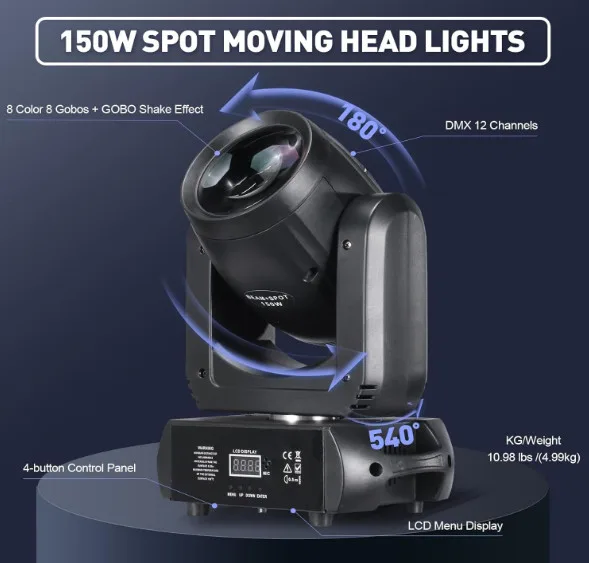 150W LED Moving Head DJ Light – 8 Gobos, Prism, DMX-512 thumbnail