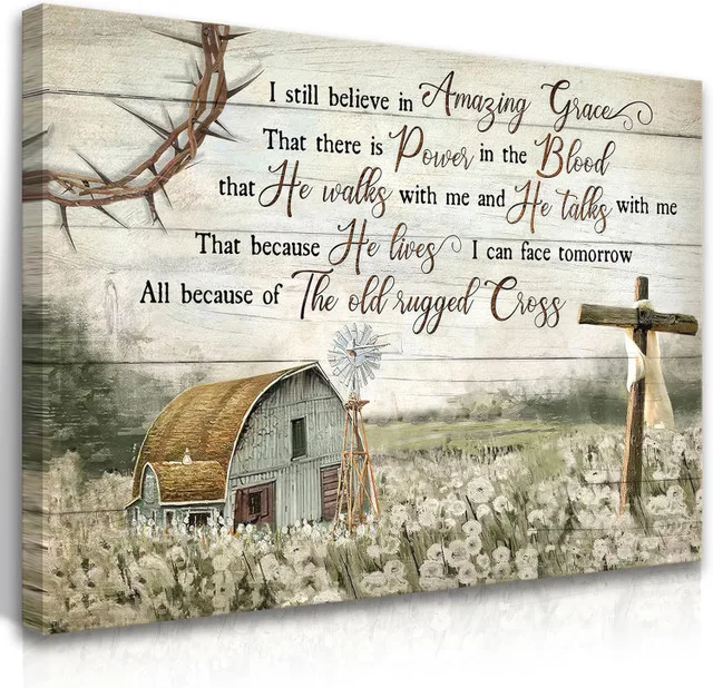 Christian Wall Art Canvas – Barn Windmill Religious Cross thumbnail