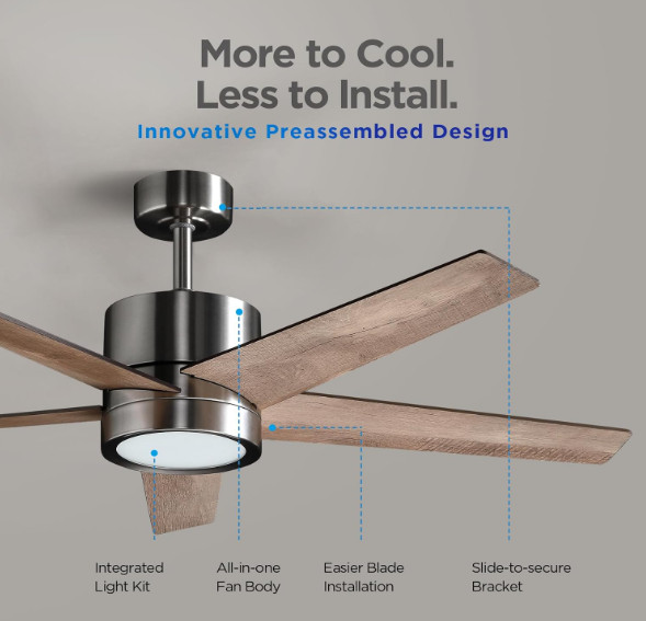 52” Ceiling Fan with Light – Remote Control | Open Box New - photo 3