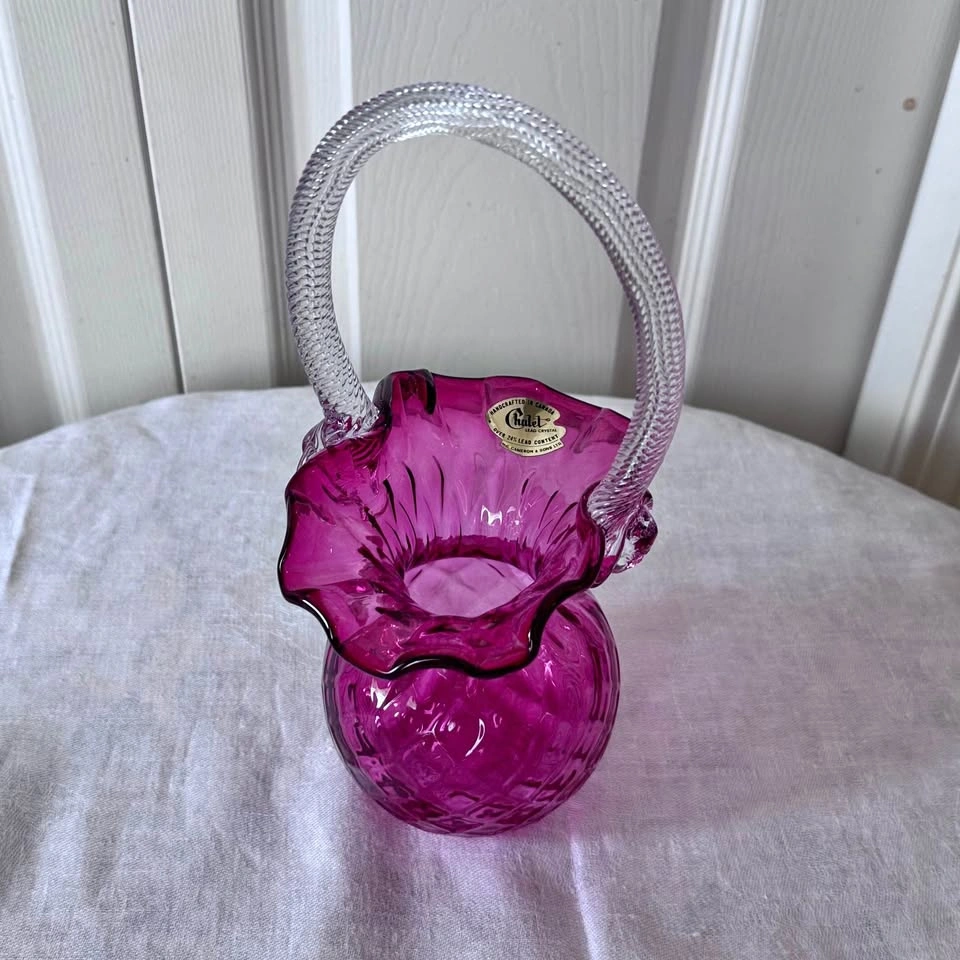 Vintage cranberry glass flower decorative basket