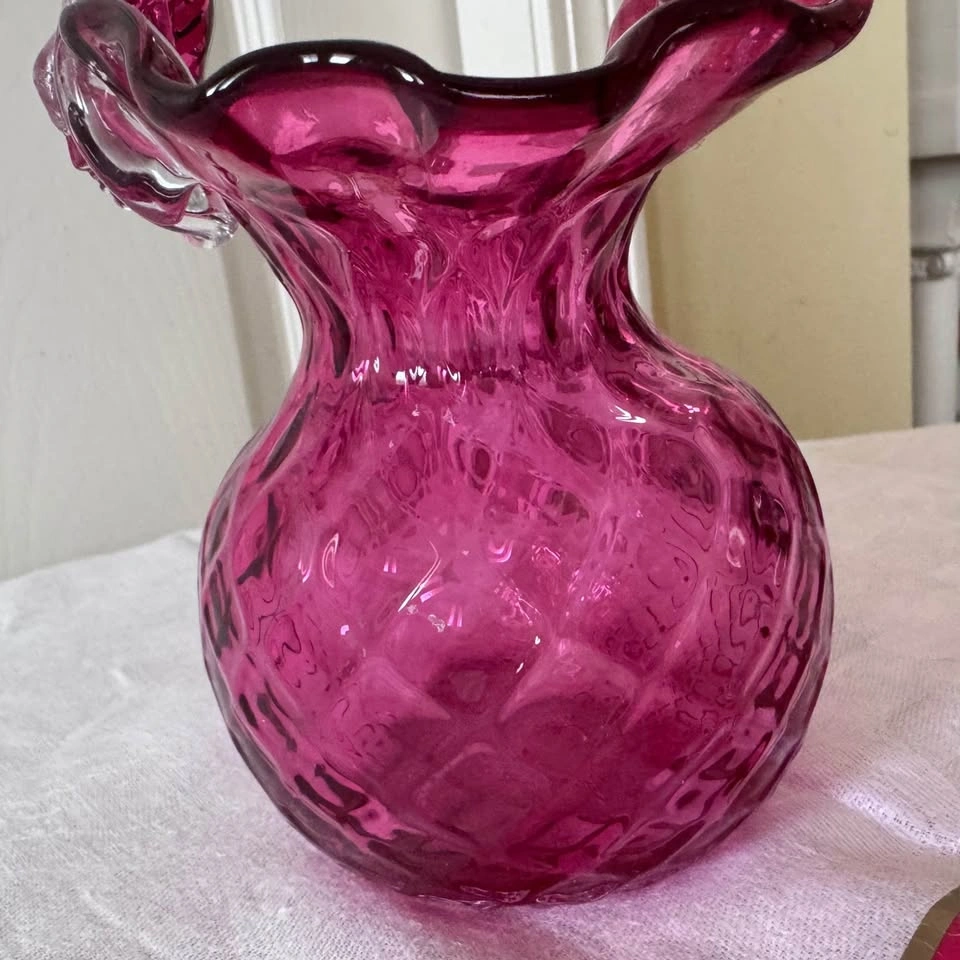 Vintage cranberry glass flower decorative basket - photo 5
