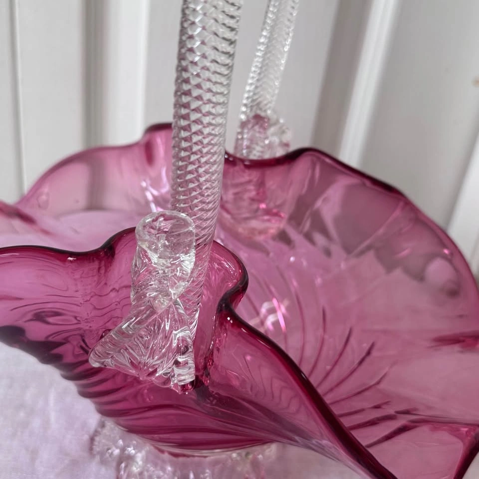 Large antique cranberry glass flower basket - photo 4