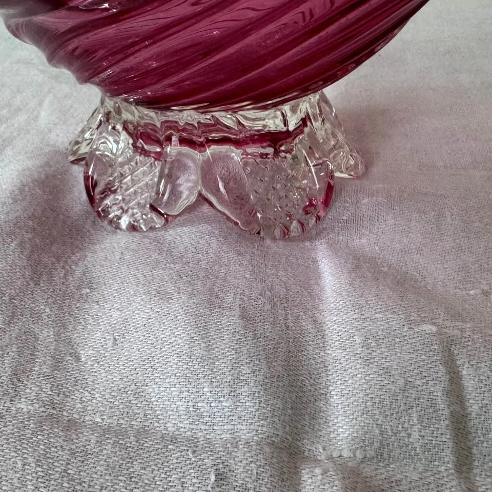 Large antique cranberry glass flower basket - photo 5