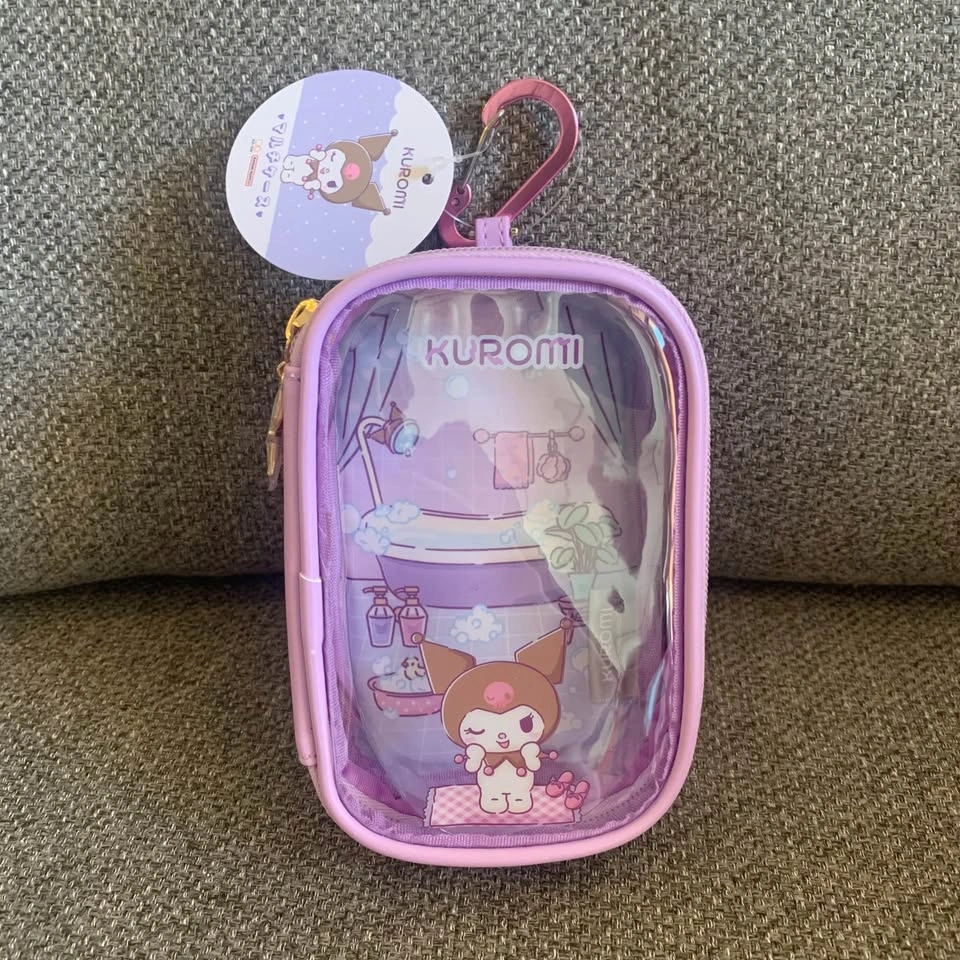 BNWT Japan Sanrio Kuromi Zipper Clear Case Pouch with Carabiner - photo 3