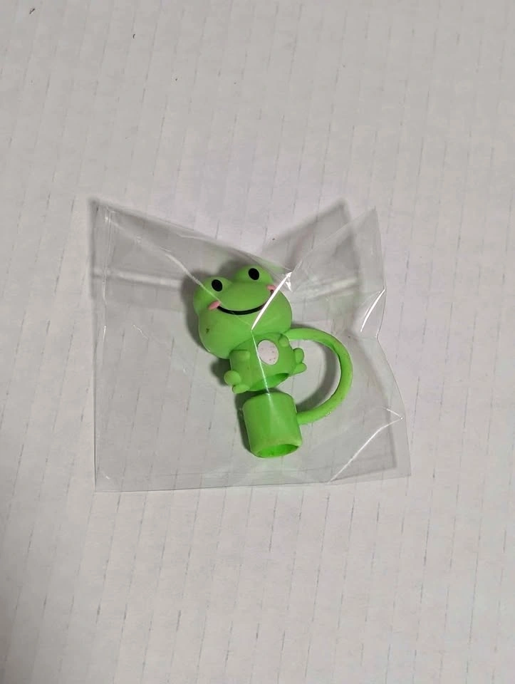 Set of 3 Silicone Straw Toppers - Frog, Pink Animal, and White A