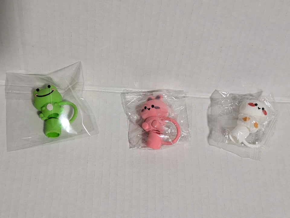 Set of 3 Silicone Straw Toppers - Frog, Pink Animal, and White A - photo 4