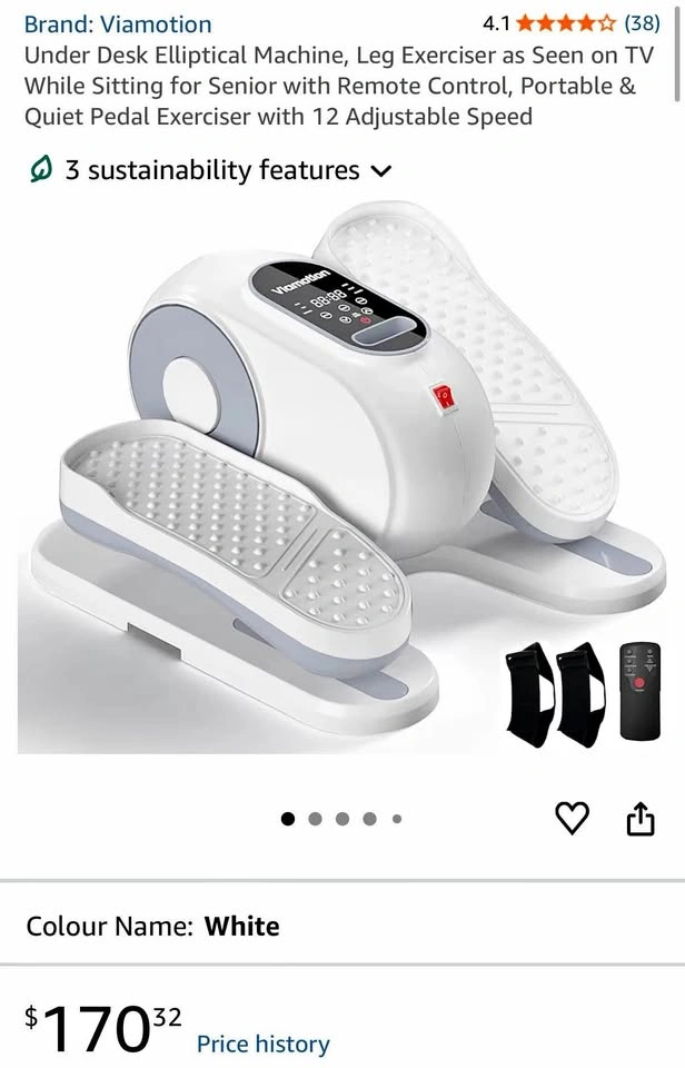 Viamotion Under Desk Elliptical Machine with Remote — White