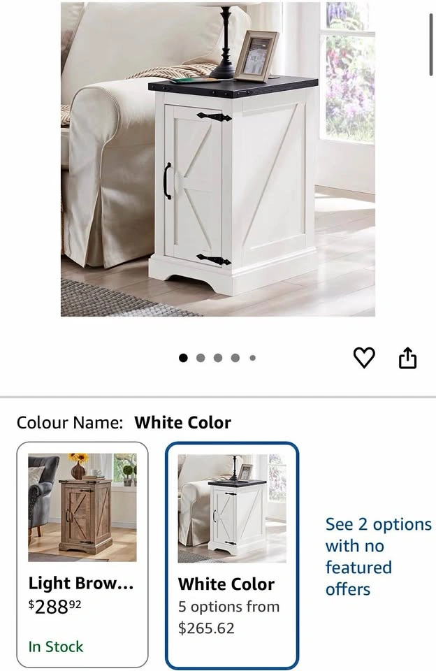 White Farmhouse Nightstand / Side Table with Charging Station