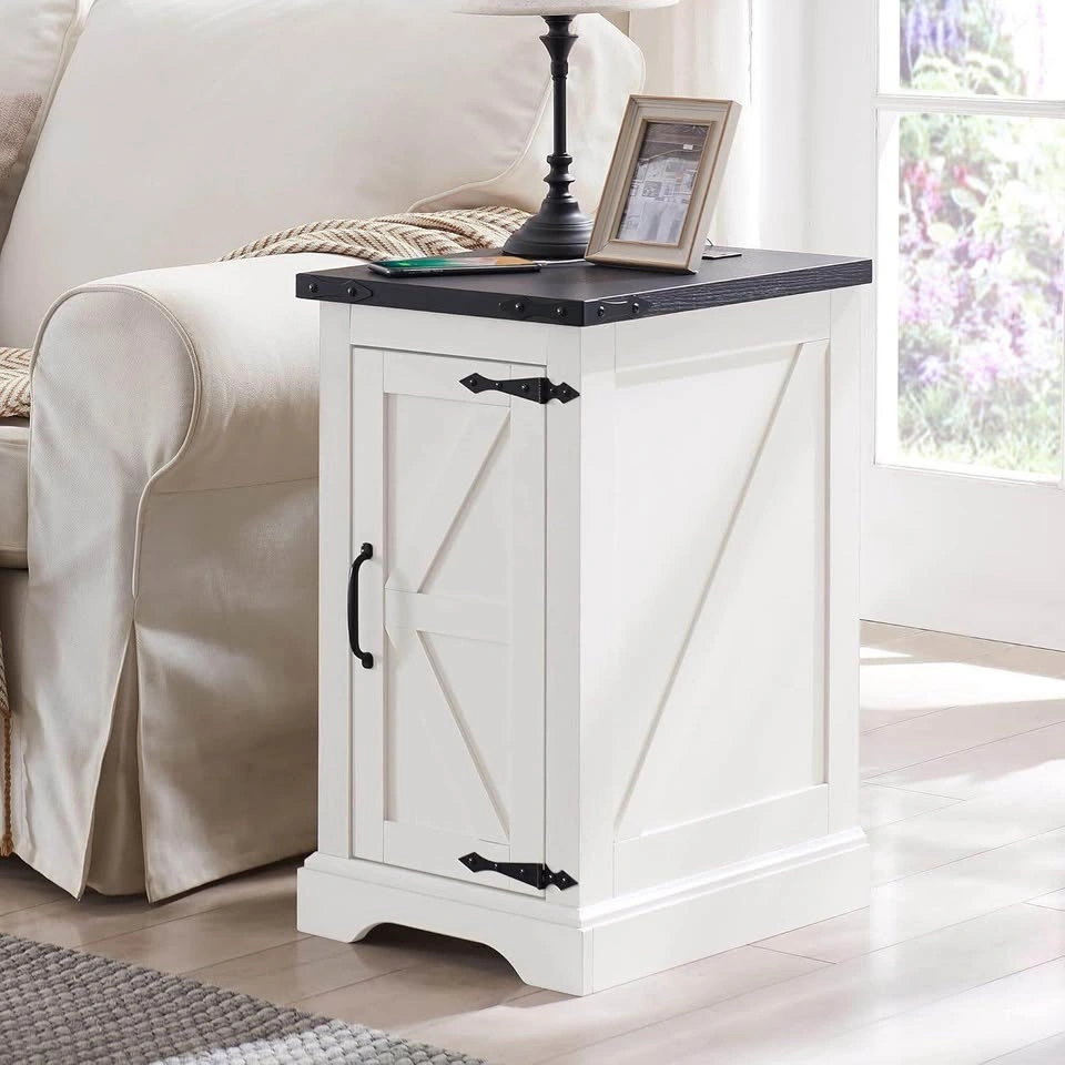 White Farmhouse Nightstand / Side Table with Charging Station - photo 2