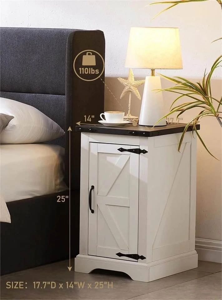 White Farmhouse Nightstand / Side Table with Charging Station - photo 3