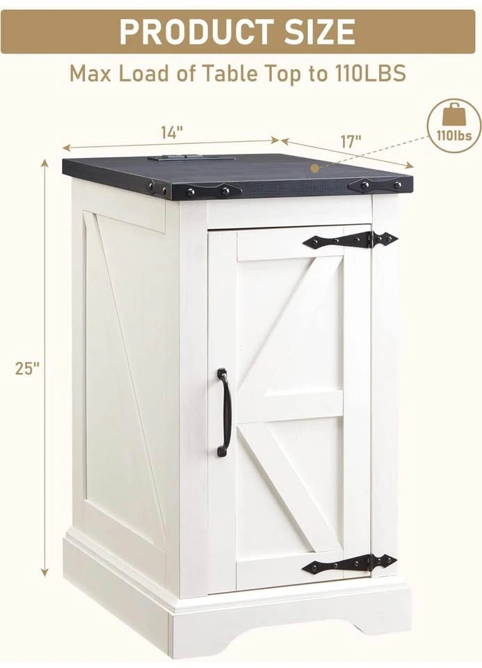 White Farmhouse Nightstand / Side Table with Charging Station - photo 4