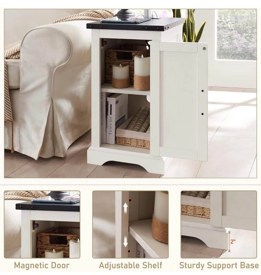 White Farmhouse Nightstand / Side Table with Charging Station - photo 5