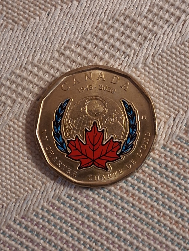 2020 Canada $1 UN Charter 75th Anniversary Coloured Loonie