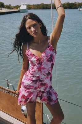 ⚽ Pink floral print slip dress with ruffles - photo 2