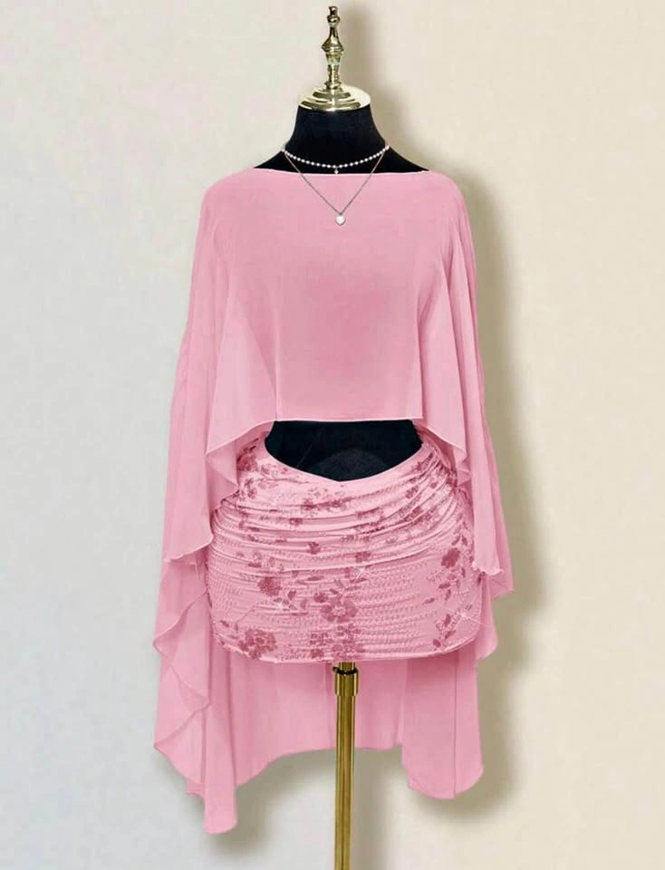 Shawl blouse and sequin skirt
