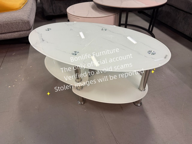 oval marble look tempered glass coffee table