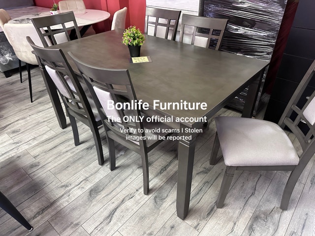 grey wooden 7pc dining set on sale
