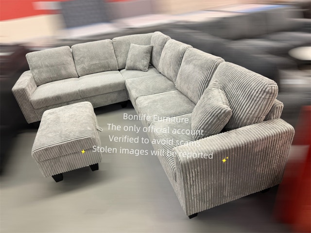 comfy large corduroy sectional sofa with ottoman