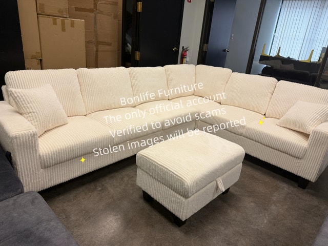 comfy large corduroy sectional sofa with ottoman - photo 2