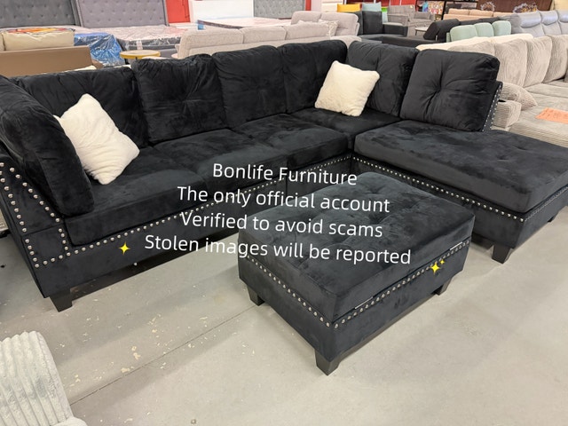 black velvet sectional sofa with ottoman