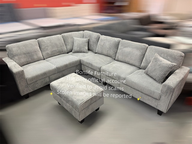 large corduroy sectional sofa with ottoman - photo 3
