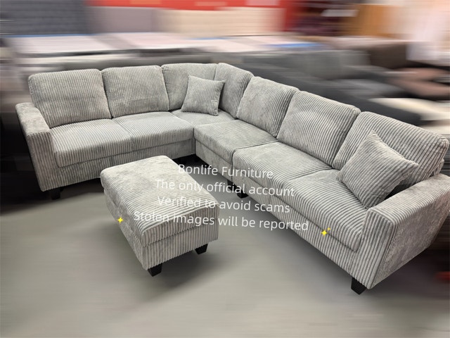 large corduroy sectional sofa with ottoman - photo 4