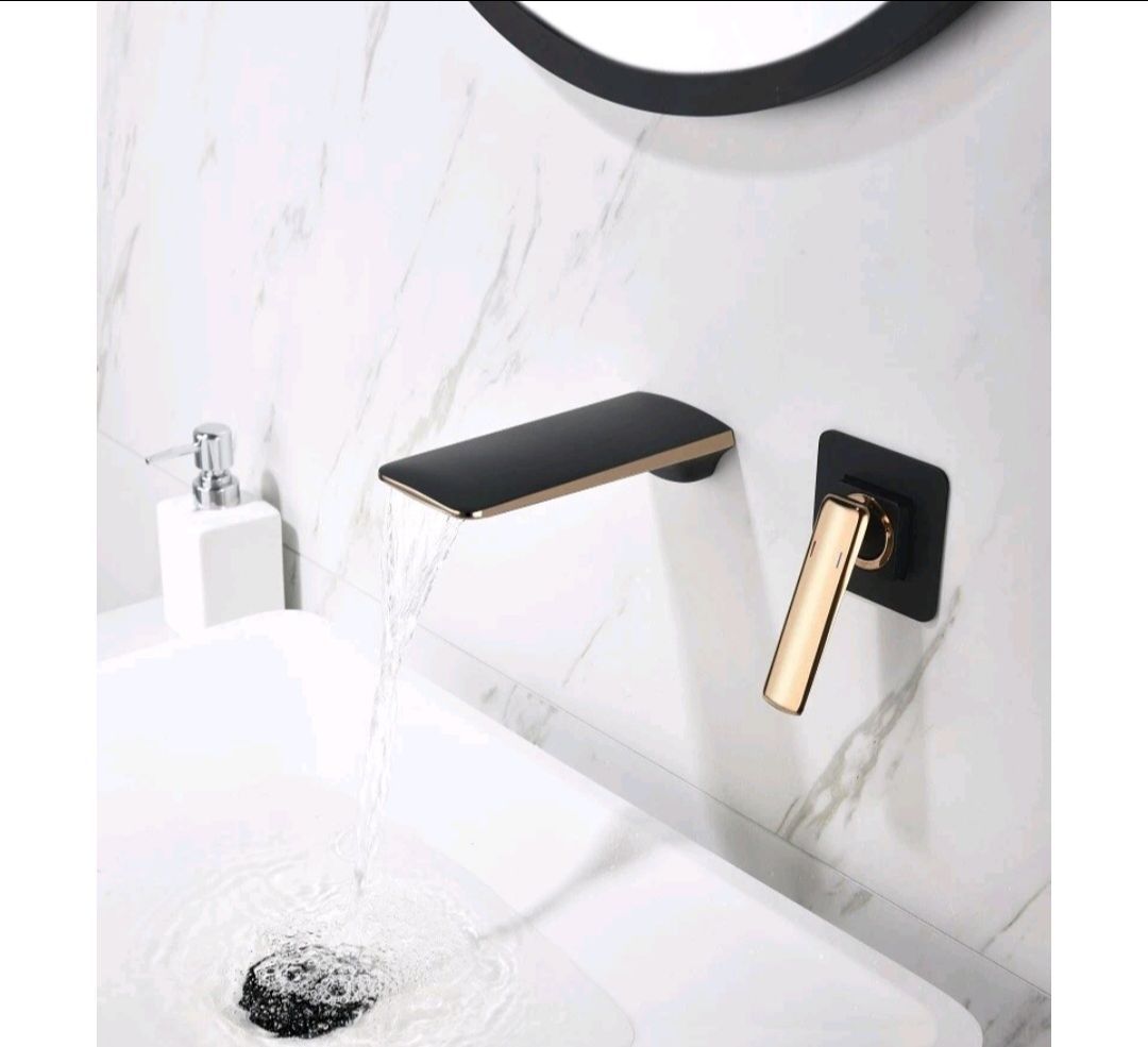 Kohler 2 PCS Black/Gold Waterfall Wall Mounted Faucet NEW