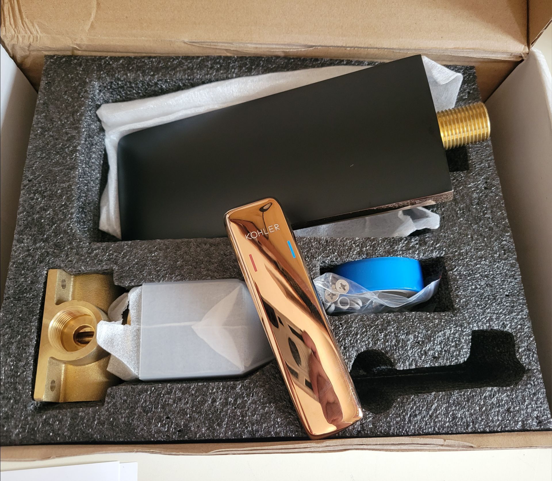 Kohler 2 PCS Black/Gold Waterfall Wall Mounted Faucet NEW - photo 2