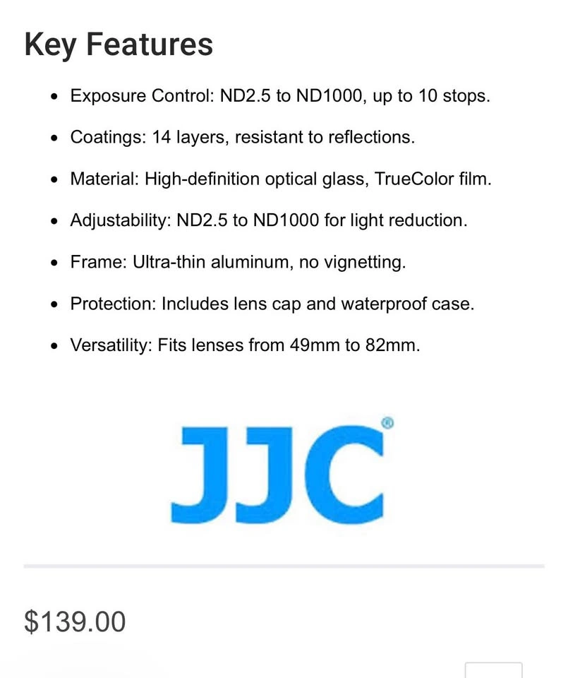 JJC F RCND55 TrueColor Adjustable ND2.5 ND1000 filter - photo 3
