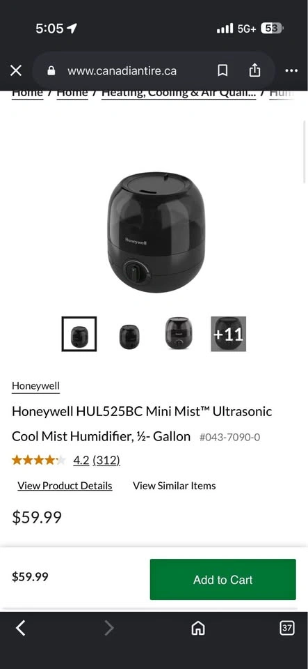 Honeywell Mini Mist Ultrasonic Cool Mist Humidifier