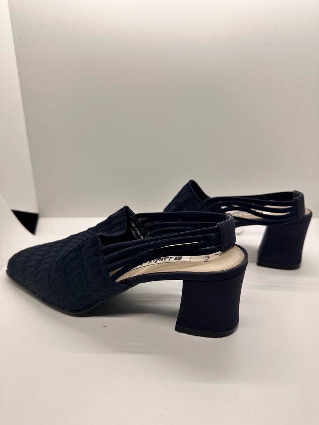Vintage 90s City Limits Navy Blue Woven Slingback Block Heels - photo 3