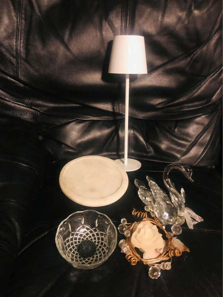 ⚽️ Lot: Crystal Swan, Bowl, Crystal Wreath, Led Wireless Lamp - photo 3