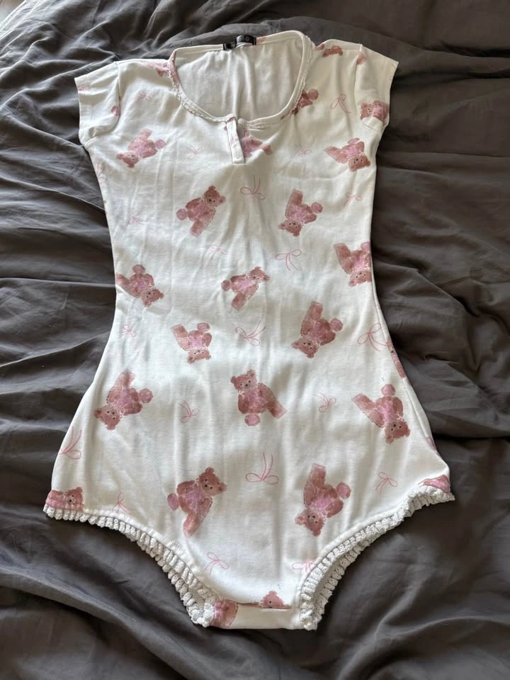 Soft Teddy Bear and Bow Sleep Bodysuit Onesies - photo 2