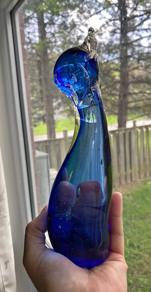 Vintage Cobalt Blue Art Glass Cat Figurine
