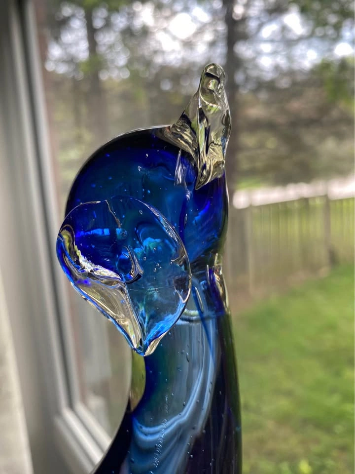 Vintage Cobalt Blue Art Glass Cat Figurine - photo 2