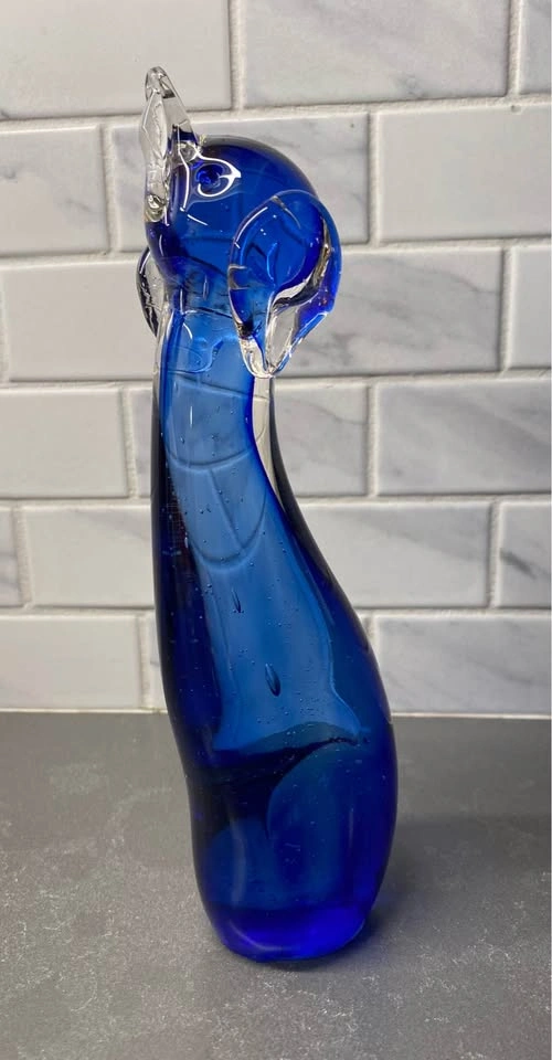 Vintage Cobalt Blue Art Glass Cat Figurine - photo 3