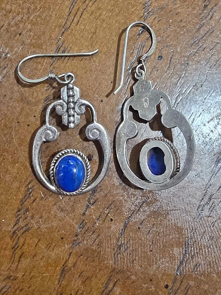 Vintage 925 Sterling Silver Lapis Lazuli Drop Earrings