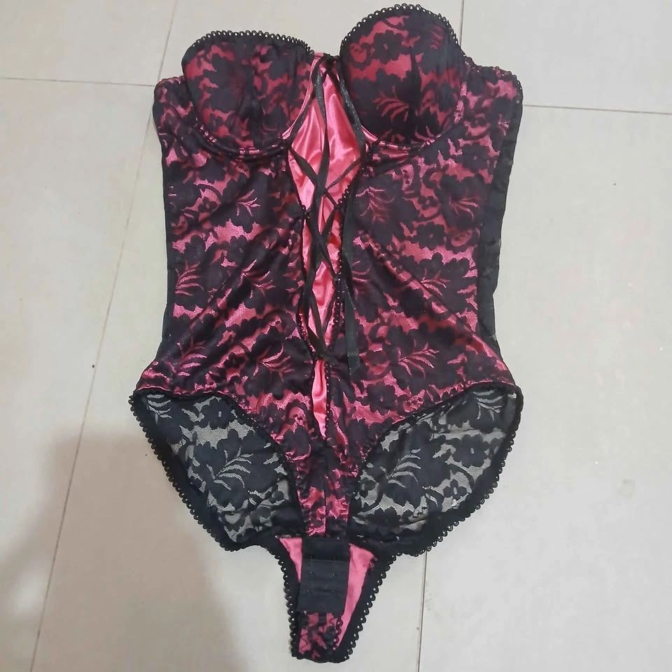 ⚽ Pink and Black Lace Bodysuit