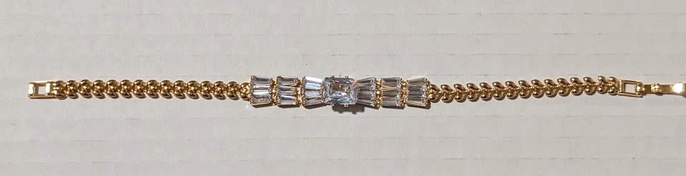 Gold-Toned Baguette and Square Cut Crystal Bracelet