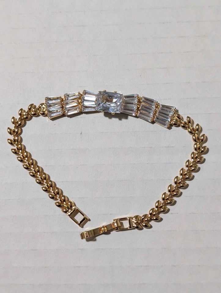 Gold-Toned Baguette and Square Cut Crystal Bracelet - photo 2